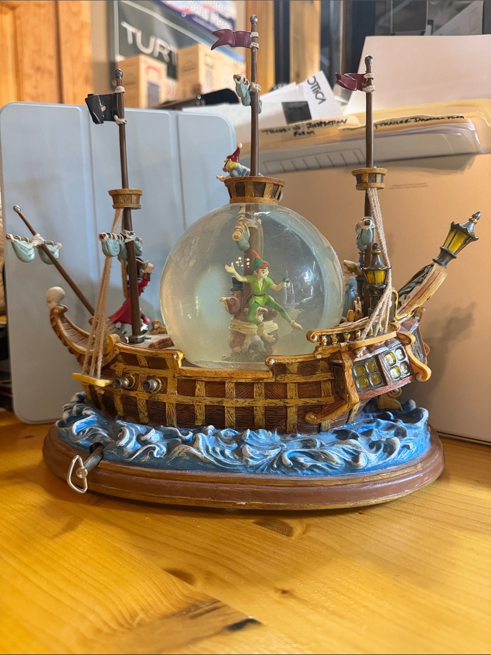 Whimsical Pirate Ship Snow Globe - Blue & Brown